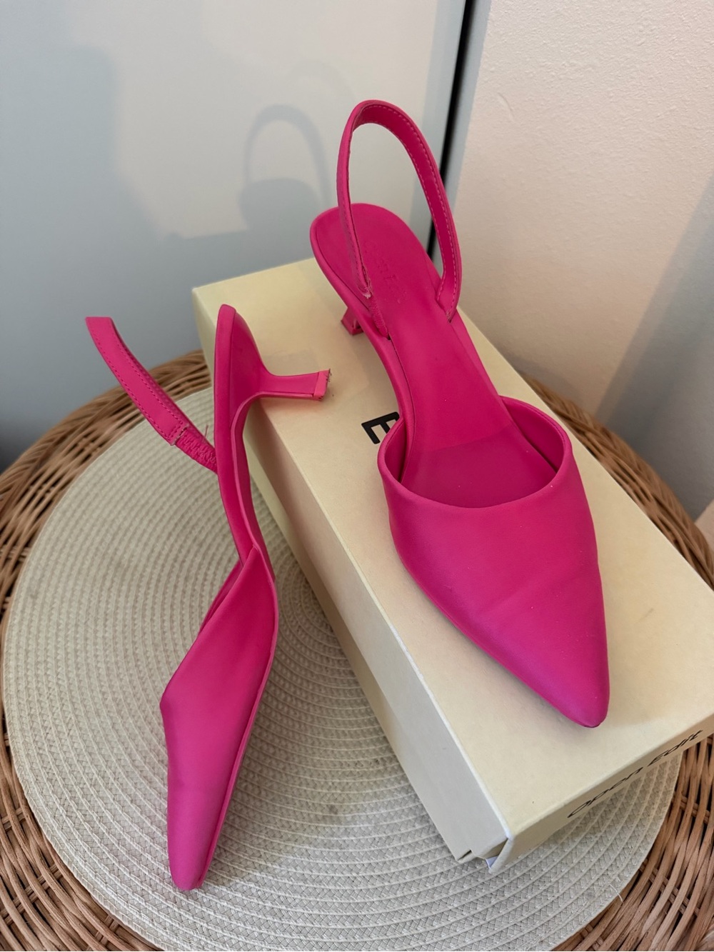 Open Edit Hot Pink Slingback Pointed Toe Kitten Heel Pumps Size 8